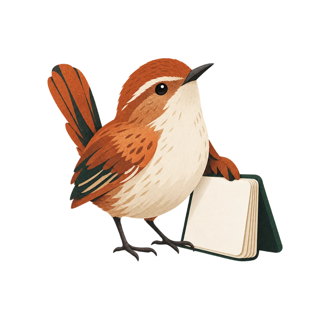 Tracewren’s curious little wren, with a field notebook